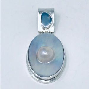 Sterling Silver 925 Opal and Mabe Pearl Pendant